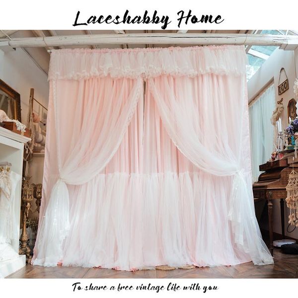 

curtain & drapes ins french rococo style sweet pink lace curtains luxury fairy cortinas for girls bedroom double layer romantic princess