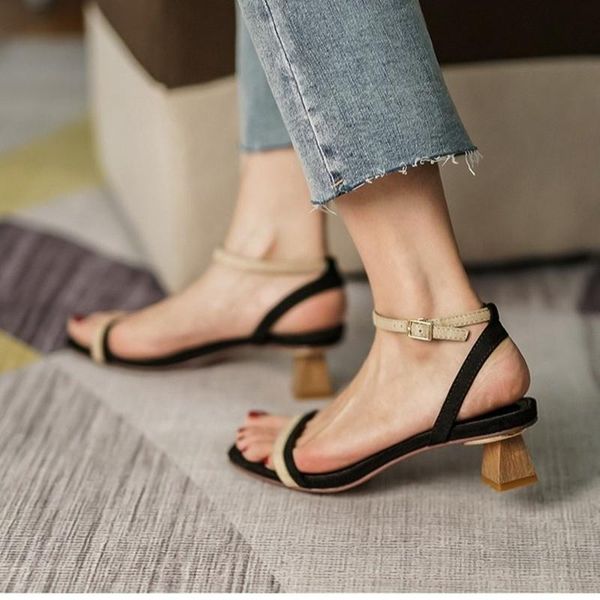 

sandals 2021 summer fashion single shoes temperament color matching square heel women, Black
