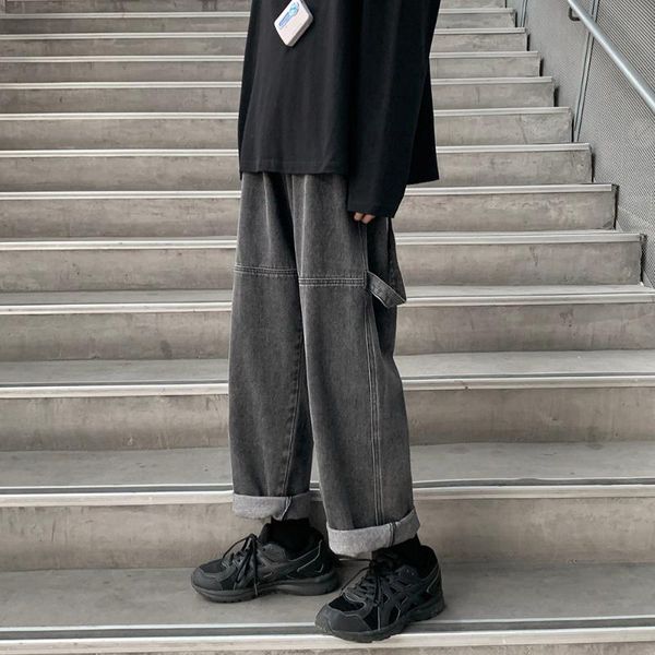

men's jeans 2021 men's pure color blue/black gray loose straight pants baggy trousers streetwear hip fashion casual -3xl