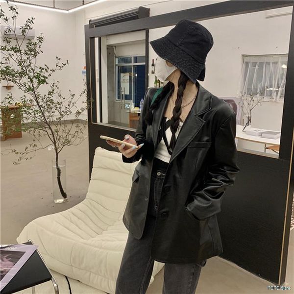 

women's jackets black solid jacket women spring and autumn loose retro leather casual motorcycle pu, Black;brown