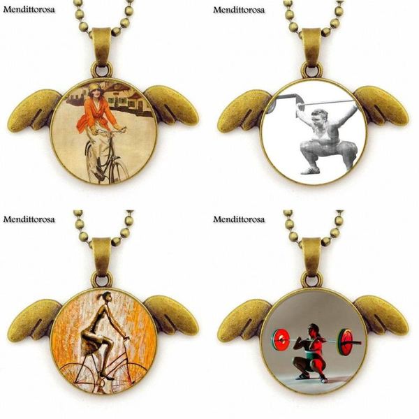 

pendant necklaces sport women art picture steam punk jewelry with glass cabochon long bronze angel choker necklace for men, Silver
