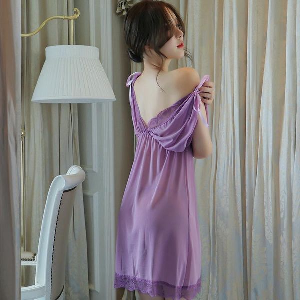 

women's sleepwear women lingerie mesh lace nightie nightgown sleeveless see-through nightwear home dress deep v nightdress, Black;red