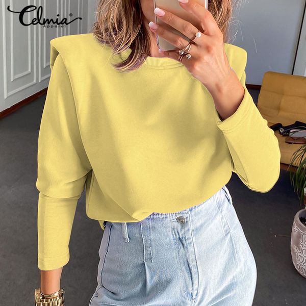 

hoodies celmia 2021 shoulder pad pullovers women fashion long sleeve sweatshirts autumn casual loose korean style chic plus size, Black