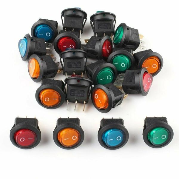 

smart home control 20pc red yellow green on/off round rocker toggle switch 6a/250vac 10a 125vac power cap with plastic push button 2p