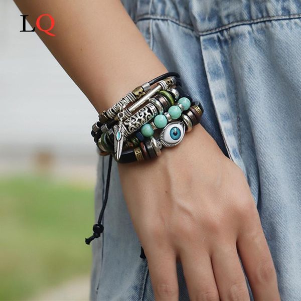 

mix style vintage multiple charm leather bracelets for men woman fashion punk wristbands bracelet bangles couple gifts, Golden;silver