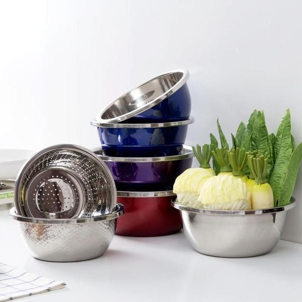 

bowls 3 in 1 large stainless steel tableware kitchen round rice wash basin household fruit and wegetable draining basket