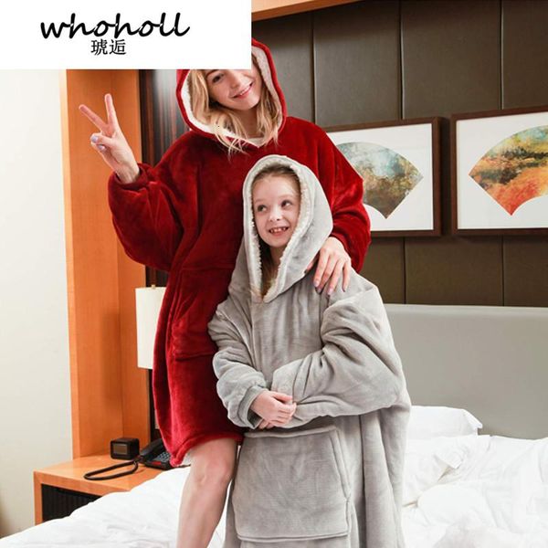 

women's hoodies & sweatshirts women pajamas plush warm sweatshirt winter hooded coat soft bathrobe fleece blanket moletom feminino, Black