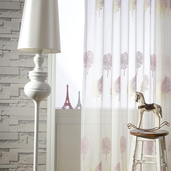 

embroidered curtain window screen pink white fabric simple & drapes