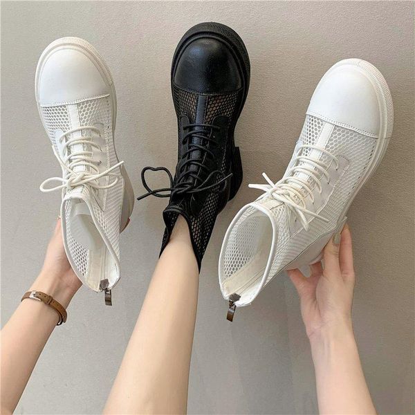 

boots women 2021 female shoes round toe elegant ladies rock mid-calf mid calf summer low lace-up pvc flock casual fab, Black