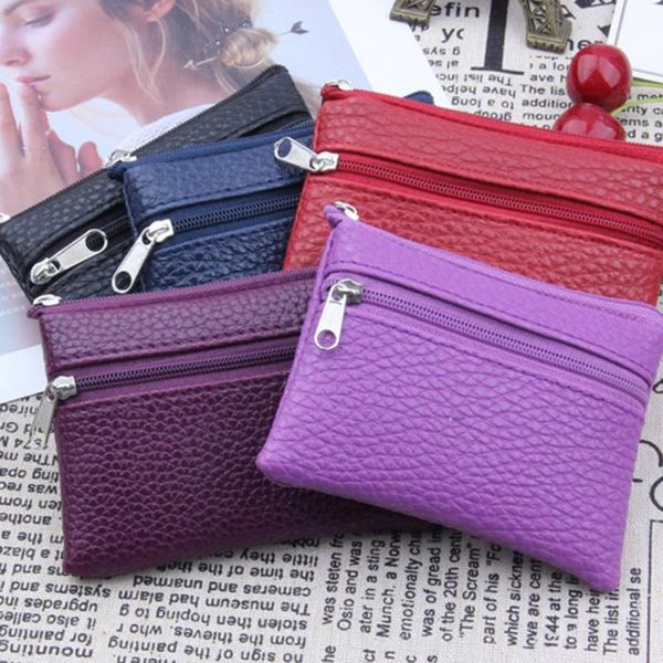 

wallets women men leather wallet multi functional zipper coin purse card, Red;black