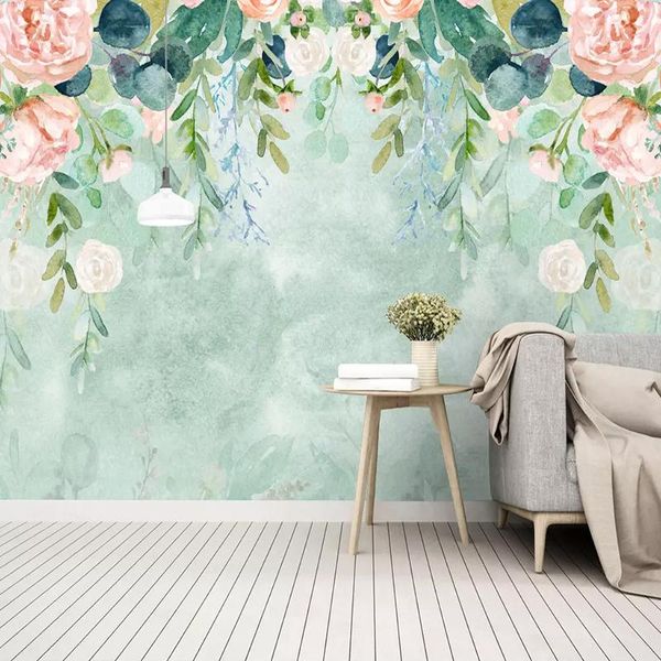 

wallpapers drop custom any size murals wallpaper modern watercolor leaves po wall painting tv sofa wedding house 3d decor