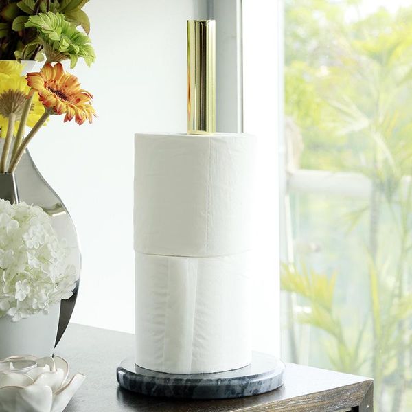 

toilet paper holders marble rack gold kitchen towel brass color vertical cling film floor stand counterroll holder