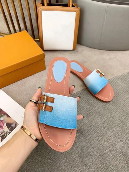 

slippers watercolor escale lock it flat 2021 women designer colorful patent canvas laces dip-dyed leather lace with buckles outs, Black