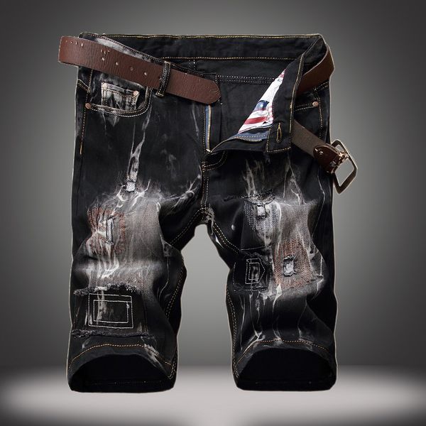 

casual tight-fitting men s denim shorts, comfortable and fashionable casual personality, distress pants, street party, Blue