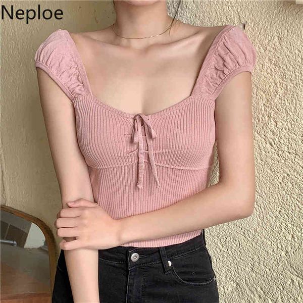 

neploe sweater vest crop women casual drawstring v-neck sleeveless black knit all-match slim fit waistcoat 4h532 210422, White