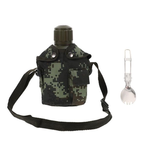 

water bottle 1 set 1l heavy cover army aluminum cooking cup military canteen camping hiking survival kettle outdoor tableware