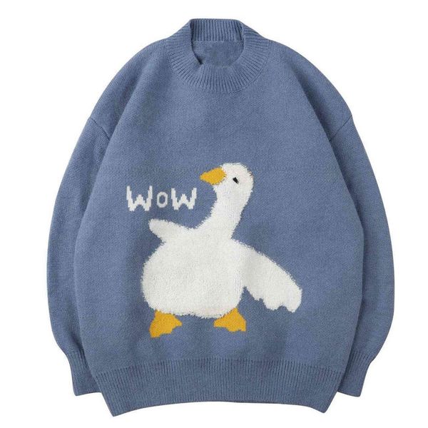 

men's sweaters lacible hip hop harajuku knitted cartoon goose pattern oversize streetwear loose cardigan pullover yjka odm1 0urh, White;black
