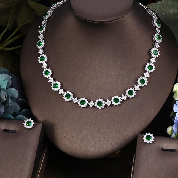 

earrings & necklace green clear zirconia set cubic zircon jewelry sets ,earrings /necklace,promotion,nickel factory price, Silver