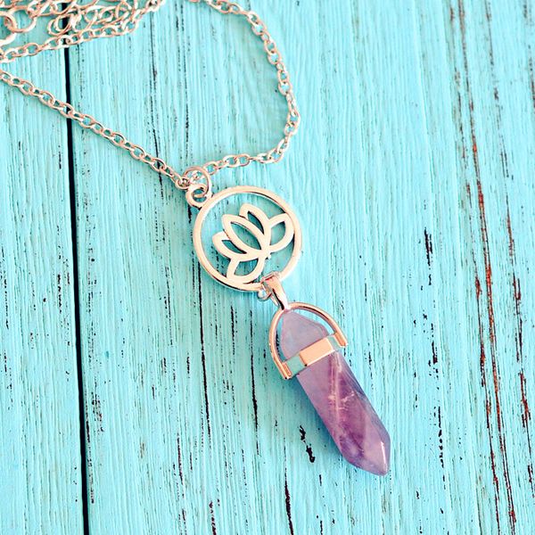 

antique silver plated alloy and natural stone bullet shape pendant crystal quartz healing point necklace for gift