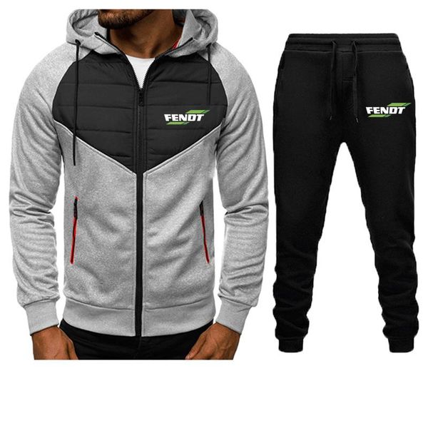 

men's tracksuits spring fashionable fendt logo printing set handsome mens fashion long sleeve zipper hoodie jacket+long pants men casua, Gray