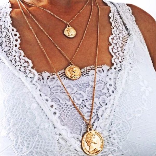 

pendant necklaces fashion bohemia multilayer necklace sets for women three coin set simple aestheitc jewelry 2021 wholesale, Silver