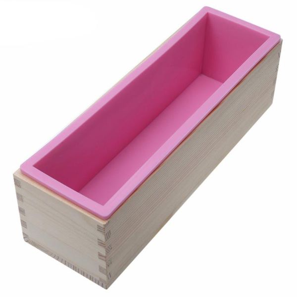 

craft tools flexible rectangular soap loaf silicone mold with wooden box diy tool for cake making supplies (random color, small size)