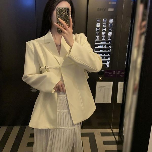 

women's suits & blazers 2021 clothing lacing suit blazer korean style loose autumn fashion mid-length straight long sleeve women, White;black
