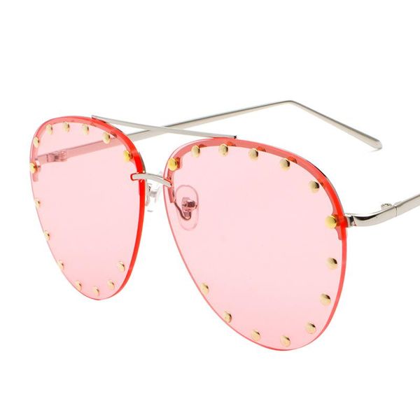 

sunglasses fashion rivet pilot goggle women men blue lens metal round frame brand design driving eyewear black oculos, White;black