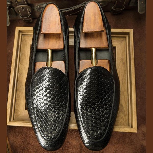 

dress shoes hanmce black color gentleman genuine leather luxury men loafers 2021