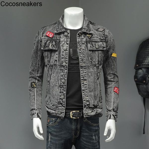 

men's jackets seasons badge label denim jacket available, Black;brown