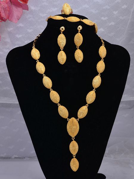 

jewelry sets 24k set for women dubai gold color wedding gifts african engagement necklace ring earrings bracelet, Black