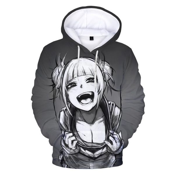 

men's hoodies & sweatshirts high street anime himiko toga 3d printed hoodie men women fashion casual pullover my hero academia harajuku, Black
