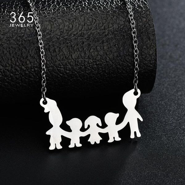 

stainless steel boys girl mama pendant necklace women kids family member children gift necklaces, Silver