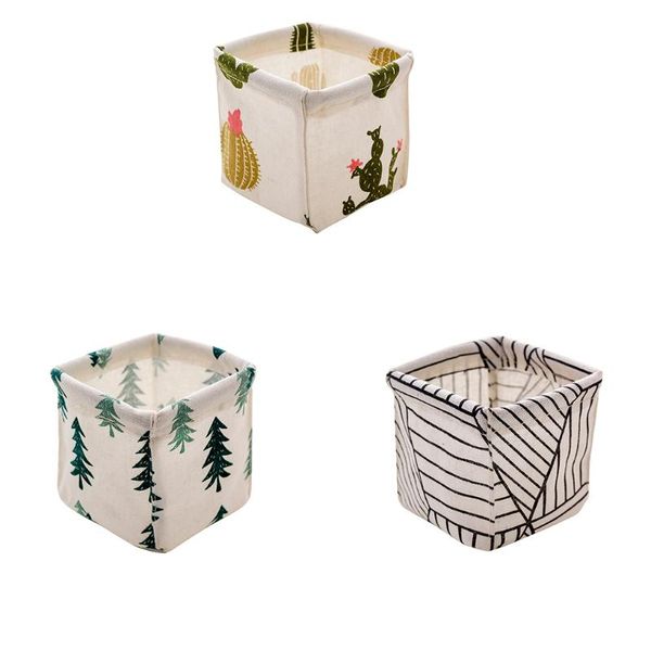 

storage baskets cotton linen deskbasket foldable office stationery organizer home organize box 10x10cm