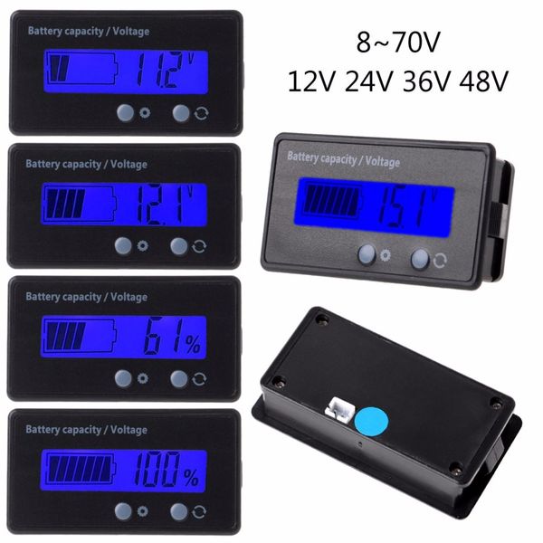 

8-70v blue lcd acid lead lithium battery capacity voltmeter gauge 2in1 electric meter tester tool