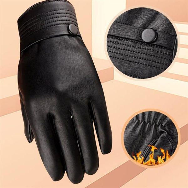

cycling gloves outdoor sports winter men's warm leather touch screen riding ski mountaineering waterproof windproof, Black