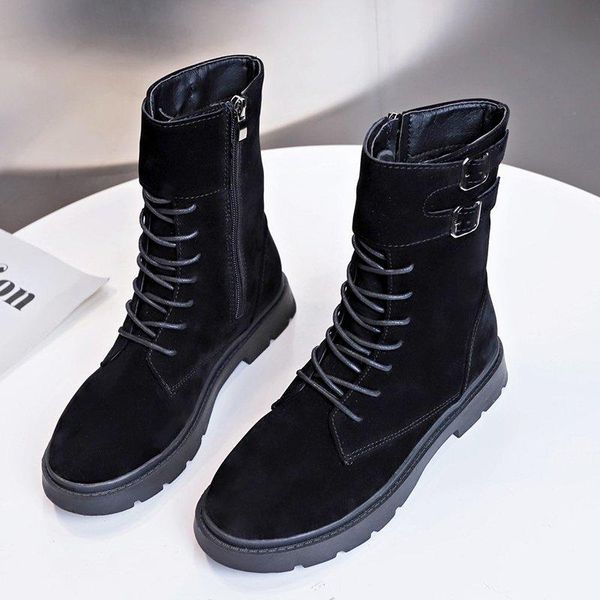 

boots 2021 winter mid-heel thick heel mid-tube round toe fashion, Black