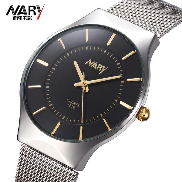 

wristwatches ultra thin mens watches nary fashion male stainless steel mesh band quartz relogio masculino reloj, Slivery;brown
