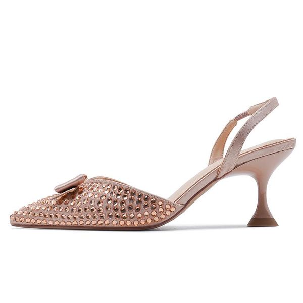 

sandals fashion pointed toed sequined with bow ankle wrap high heels women shoes, Black
