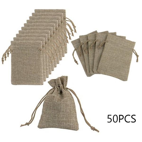 

gift wrap 50pcs small burlap jute hessian bag wedding favour jewellery drawstring pouch bags with jewelry packaging w