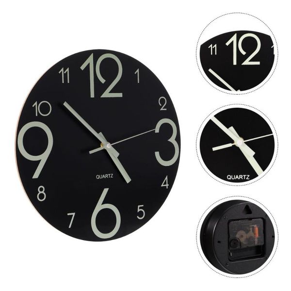 

wooden wall clock luminous round shape hanging decoration no battery clocks
