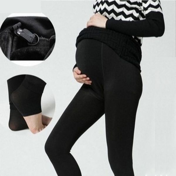 

winter thick leggings pregnant women pants plus velvet thickening premama maternity warm trousers pregnancy clothes bottoms, White