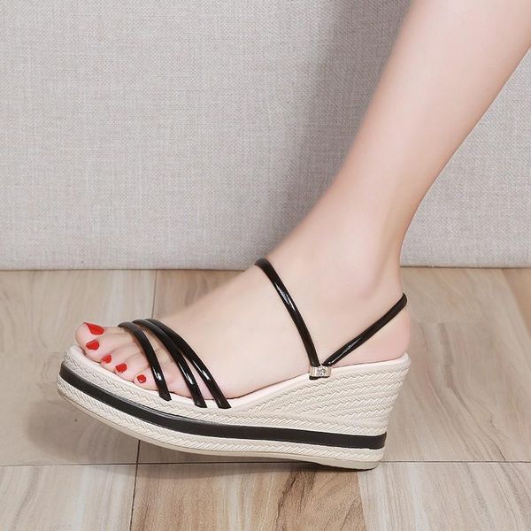 

sandals elegant classic women narrow band fashion high heels outdoor wedges design shoes woman sexy, Black