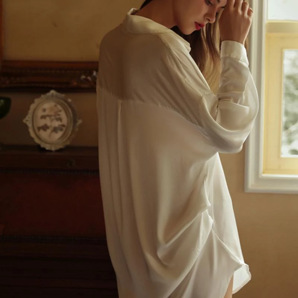 

women's sleepwear 100% silk deep v-neck white shirt pajamas for ladies, Black;red