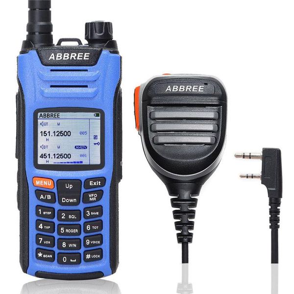 

walkie talkie abbree ar-f6 6bands dual 999ch multi-functional vox dtmf sos scanning lcd color display protable radio+speaker mic