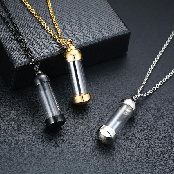 

pendant necklaces mens stylish can open hollow tube for women urn ashes cremation memorial keepsake gifts jewelry, Silver