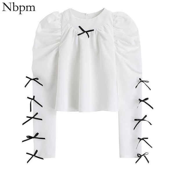 

spring women's clothing bow puff sleeve blouses women's shirt fashion tunic female elegant blusas mujer vintage sweet 210529, White