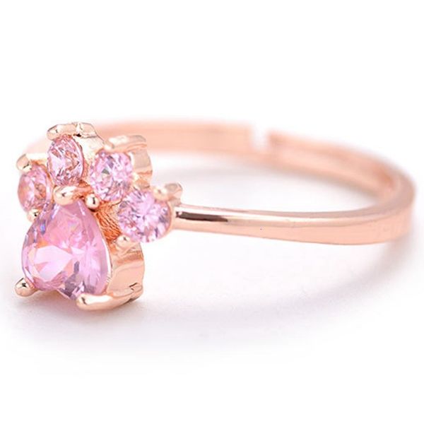 

sui bao cute cartoon mouth adjustable claw cat footprint zircon ring female electroplating rose gold copper jewelry, Silver