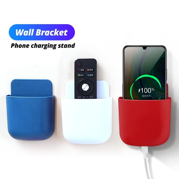 

cell phone mounts & holders wall mounted organizer storage box remote control mobile plug holder charging multifunction stand