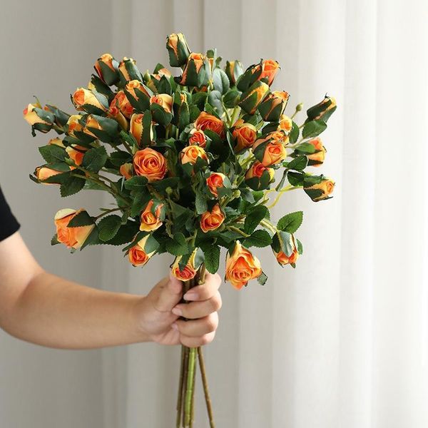 

decorative flowers & wreaths artificial flower rose buds a branch of 7 fake plant bouquet for wedding home festation diy decoration